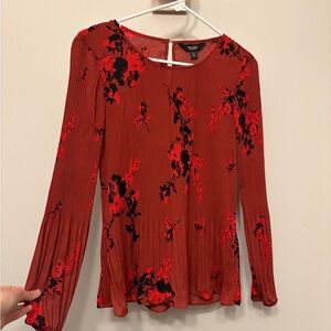 Floral Pleated Women's Top - Red and Black